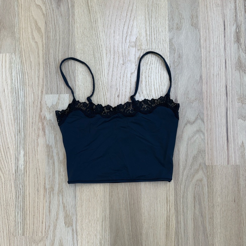 SKIMS Black Lace Trim Fits Everybody Crop Top